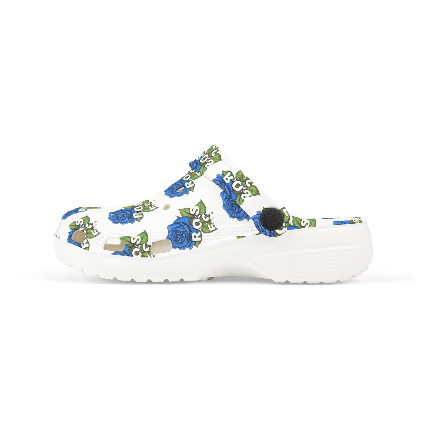 White Blue Roses Kid's Clogs