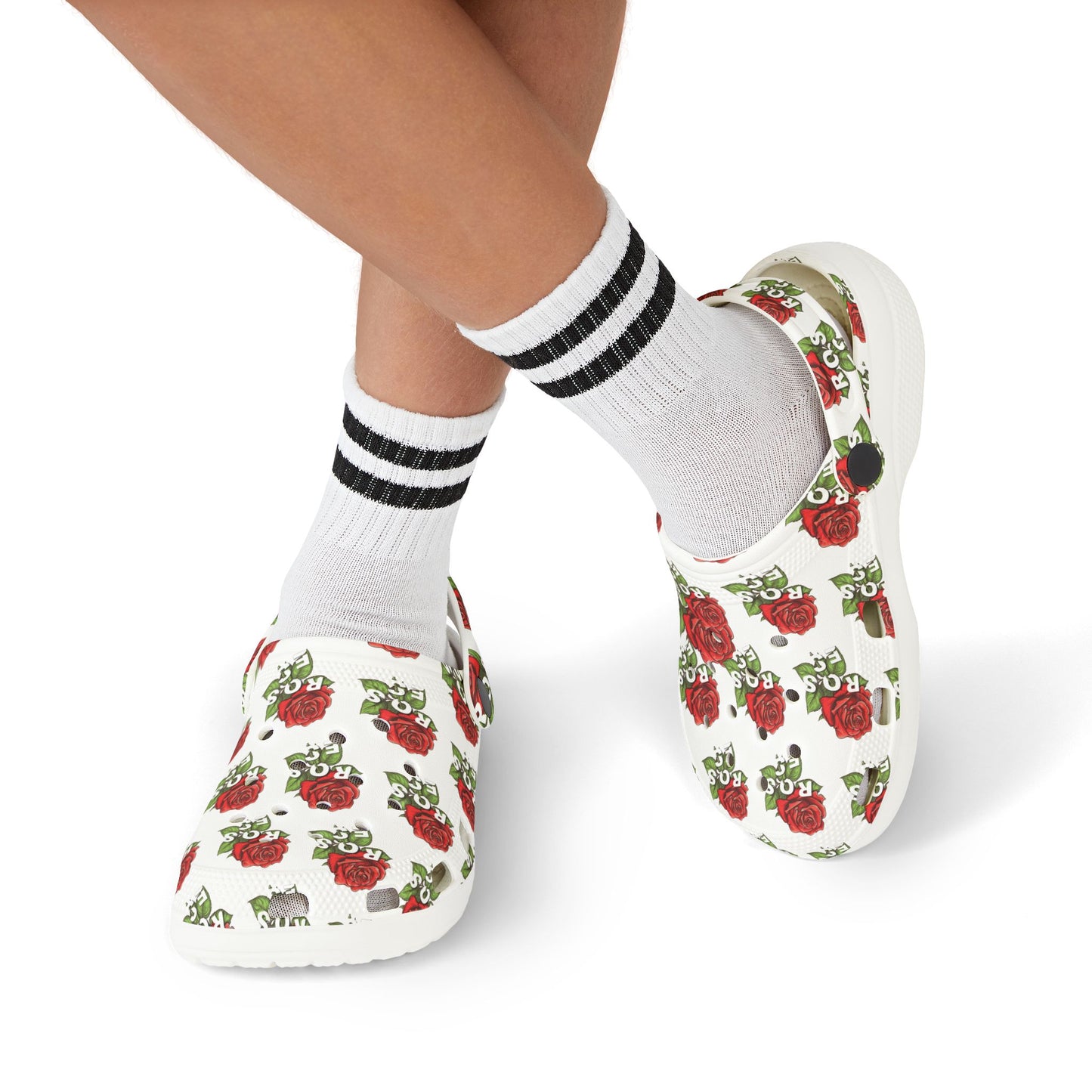 White Red Roses Kid's Clogs