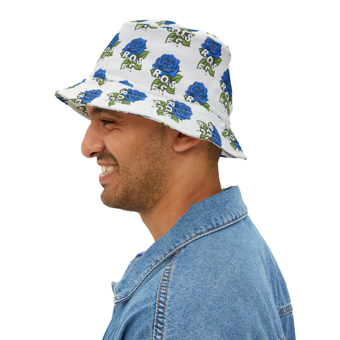 White Blue Roses All Over Print Bucket Hat