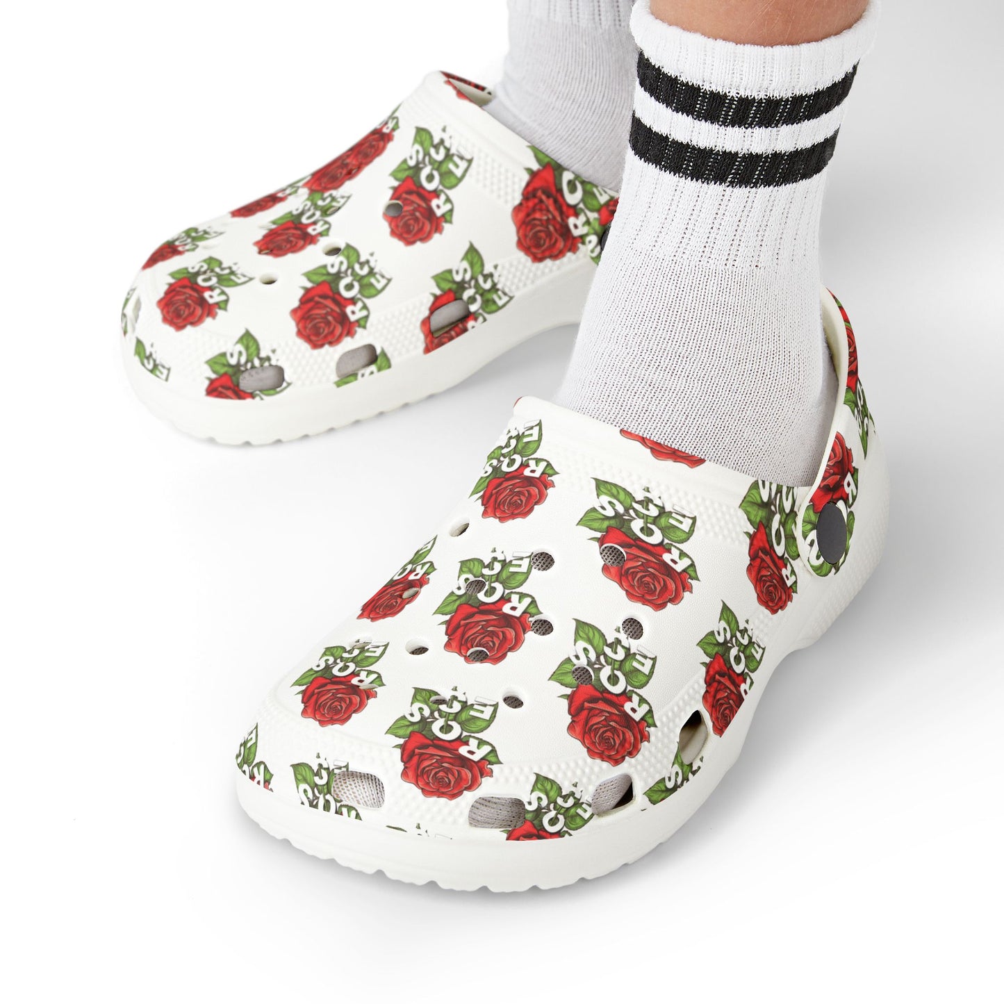 White Red Roses Kid's Clogs