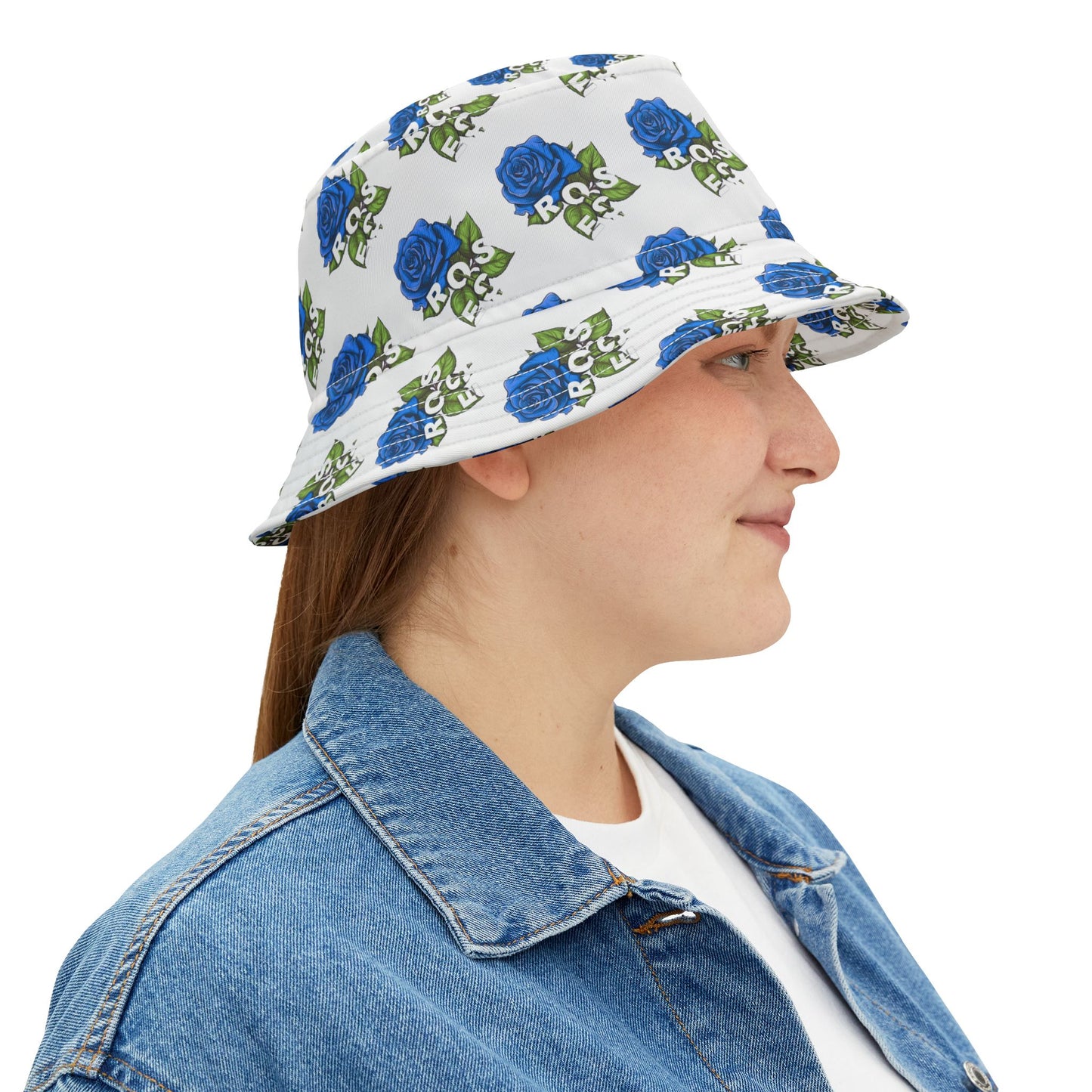 White Blue Roses All Over Print Bucket Hat