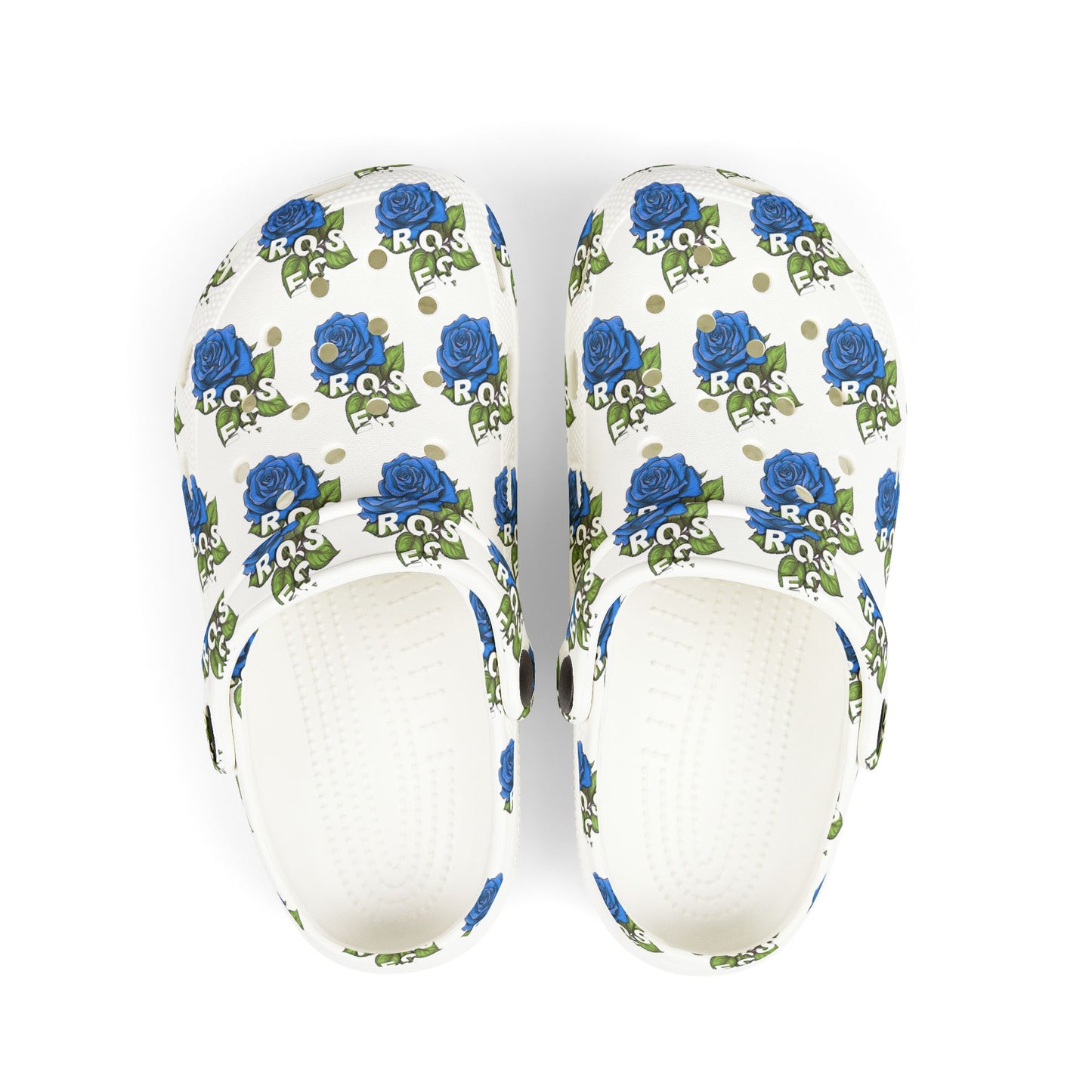 White Blue Roses Kid's Clogs