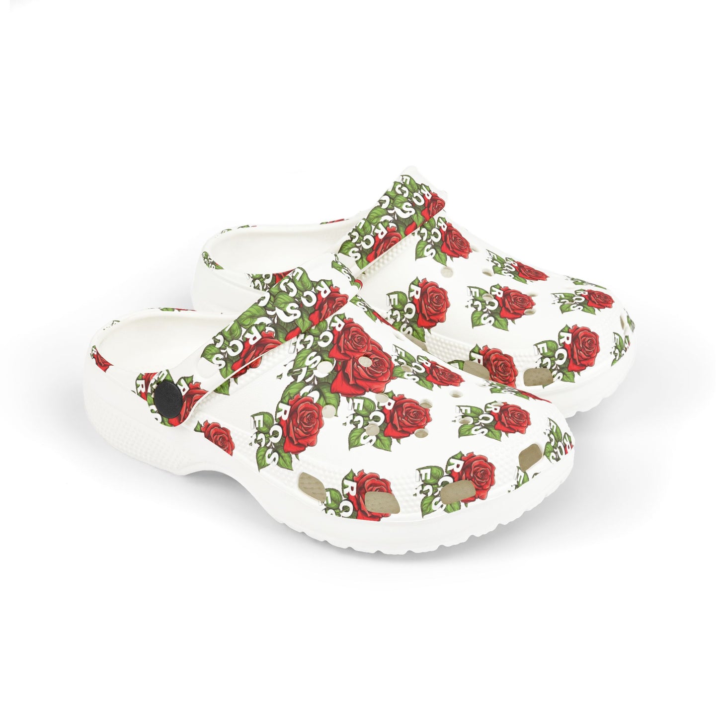 White Red Roses Kid's Clogs