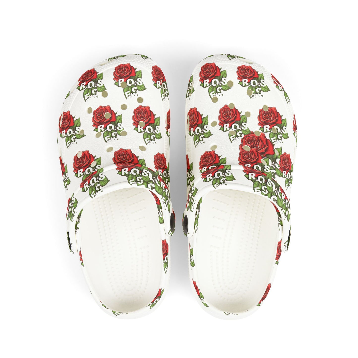 White Red Roses Kid's Clogs