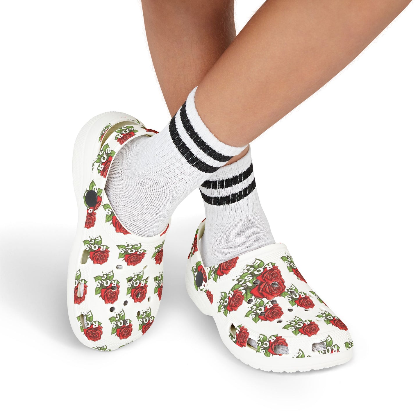 White Red Roses Kid's Clogs