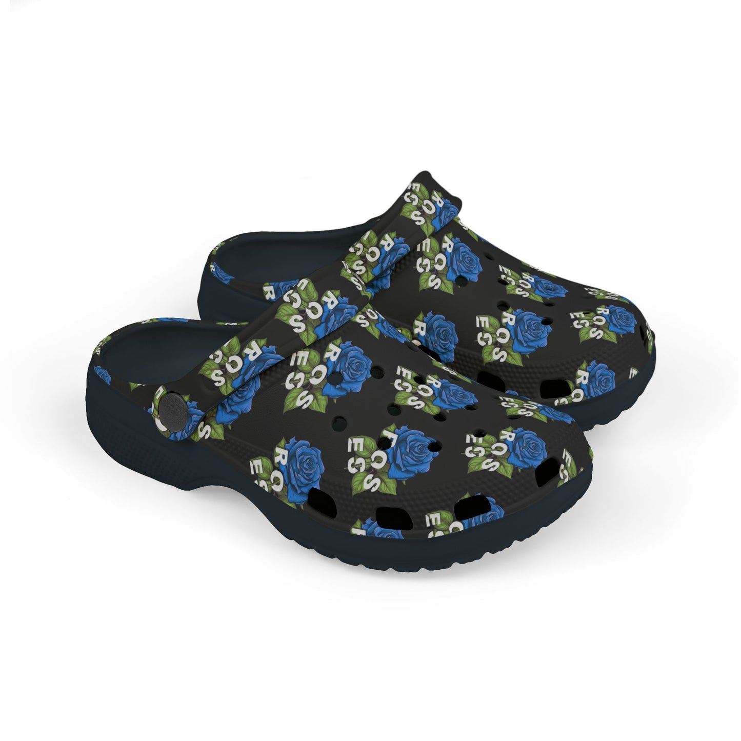 Black Blue Roses Kid's Clogs