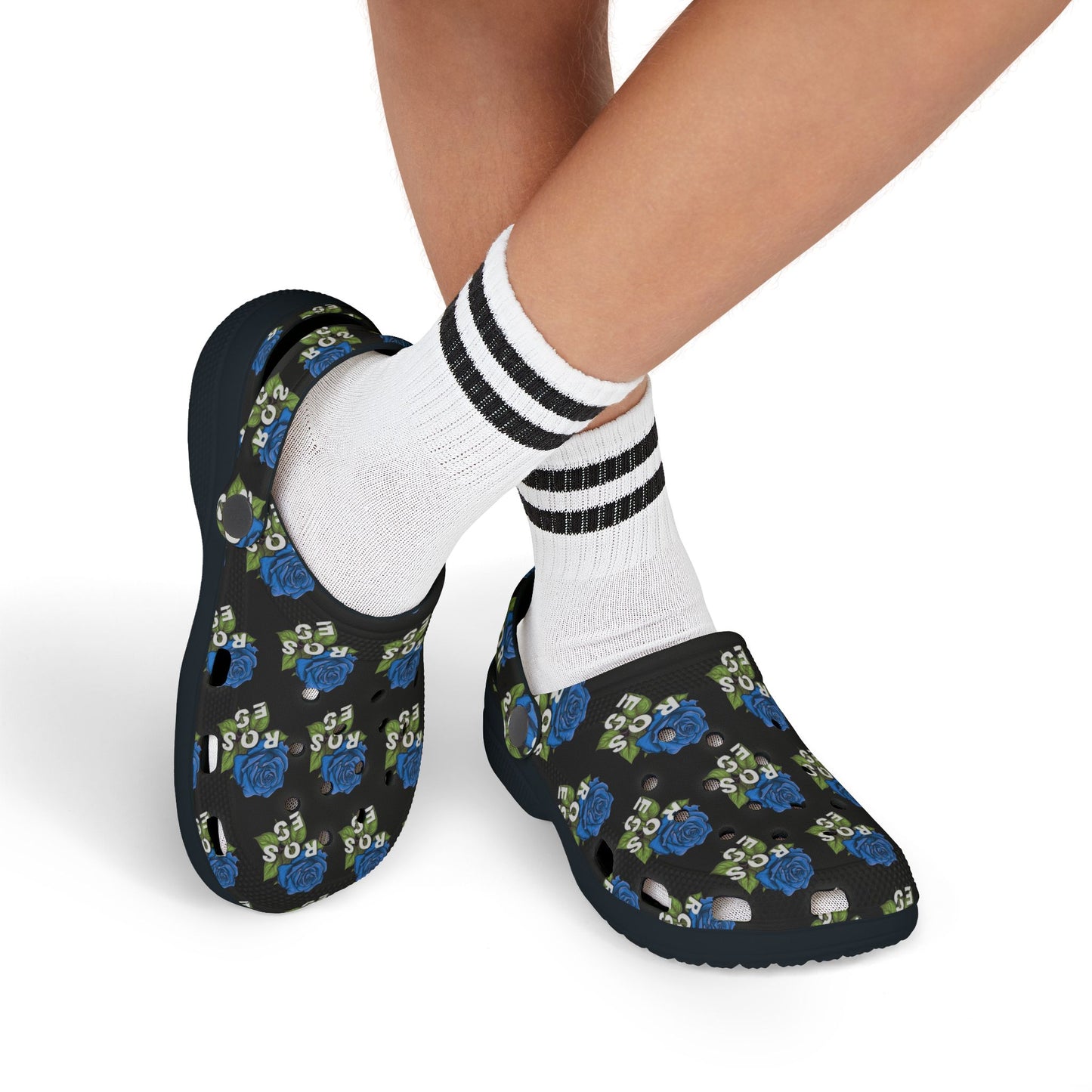 Black Blue Roses Kid's  Clogs