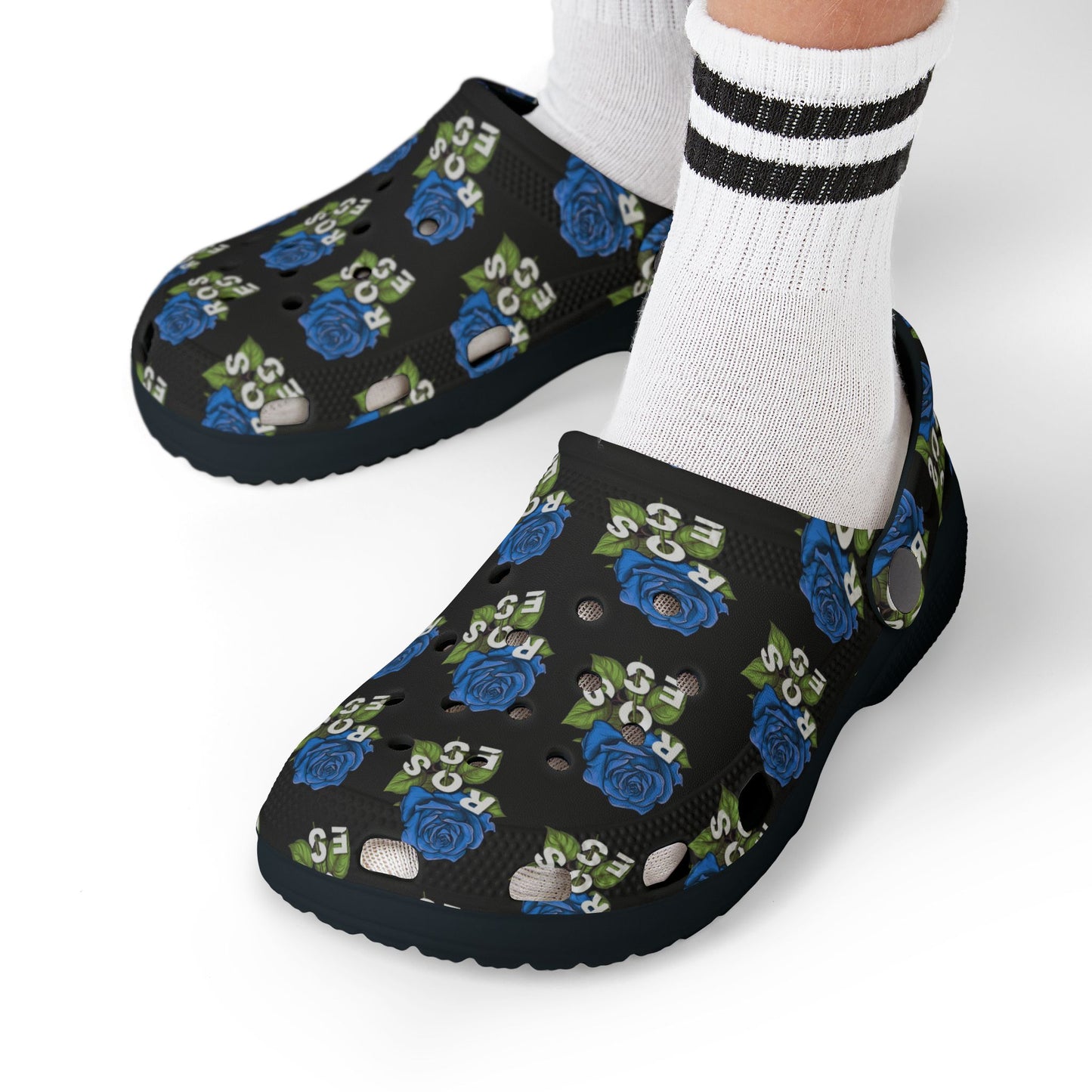 Black Blue Roses Kid's  Clogs