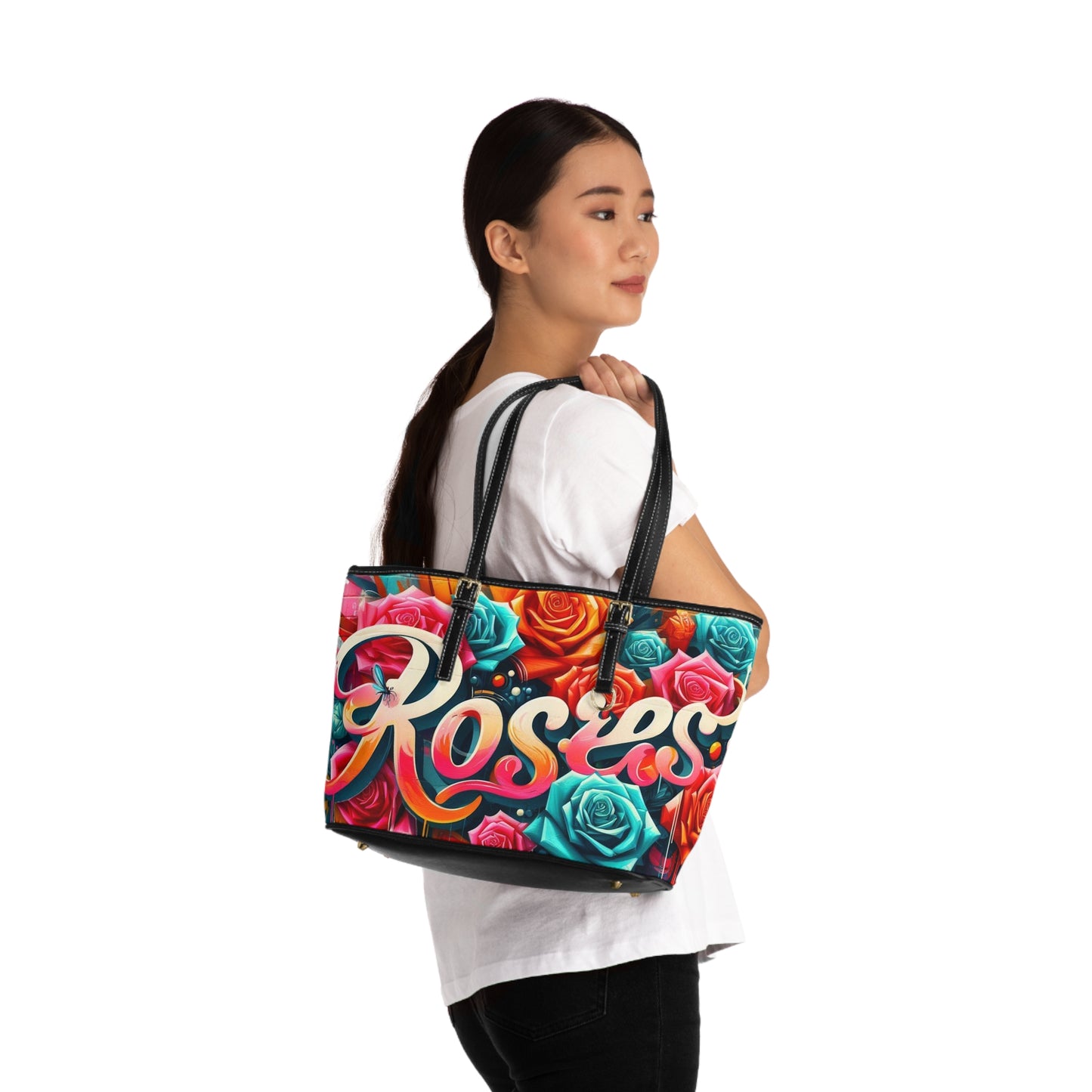 Roses Graffiti #3 Leather Shoulder Bag