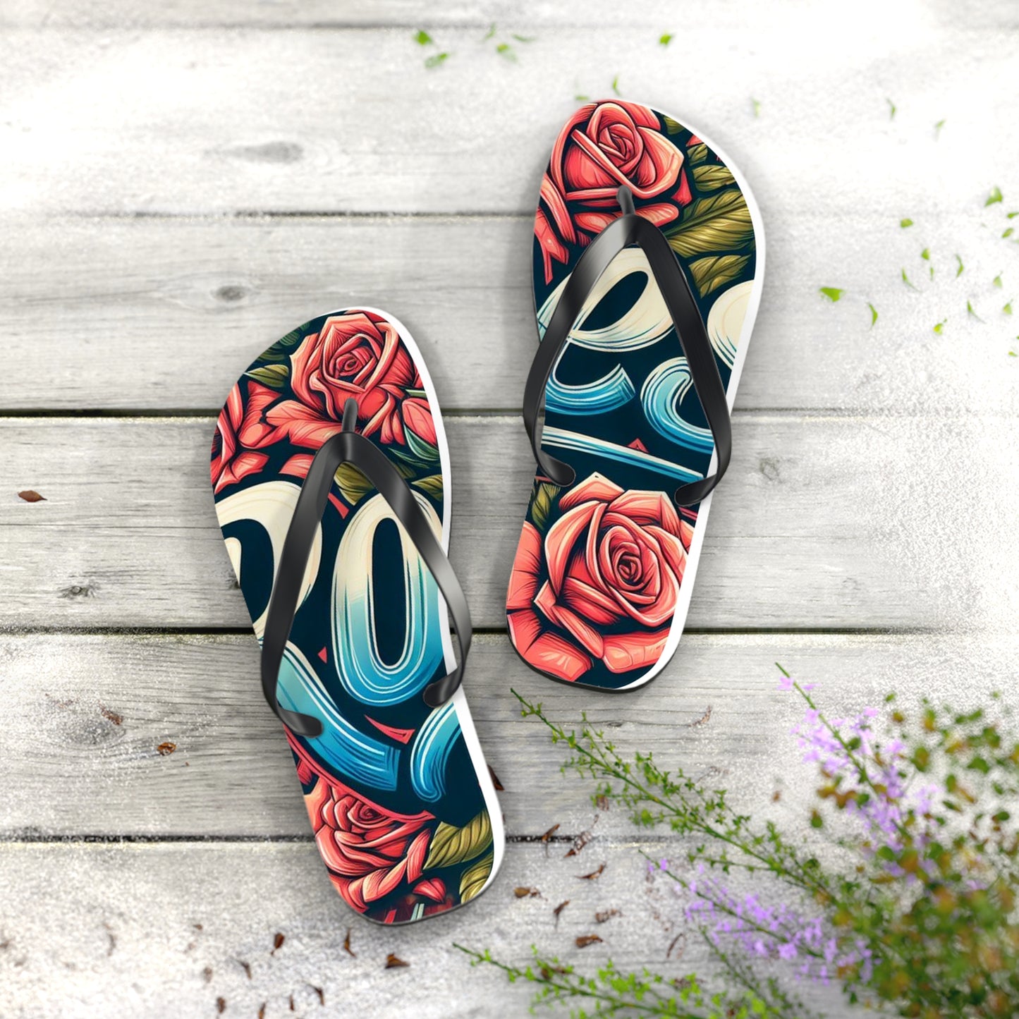 Roses Graffiti #16 Flip Flops