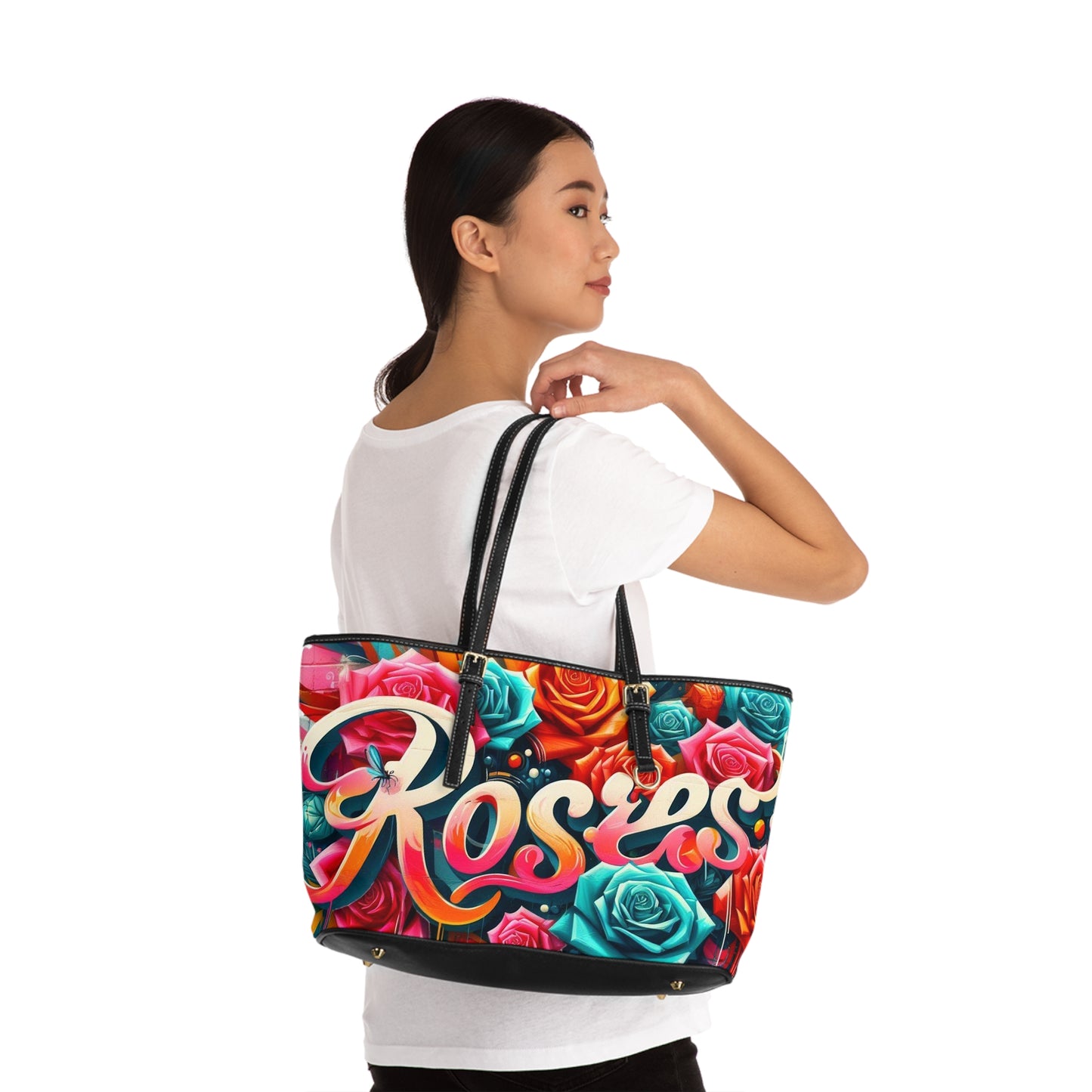 Roses Graffiti #3 Leather Shoulder Bag