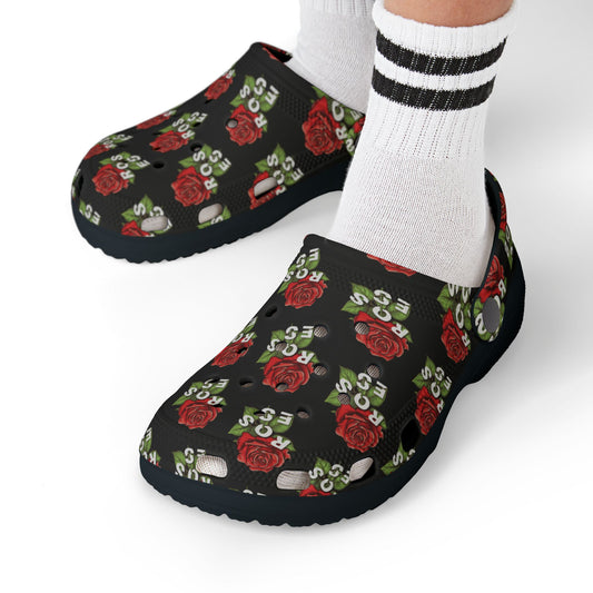 Black Red Roses Kid's  Clogs