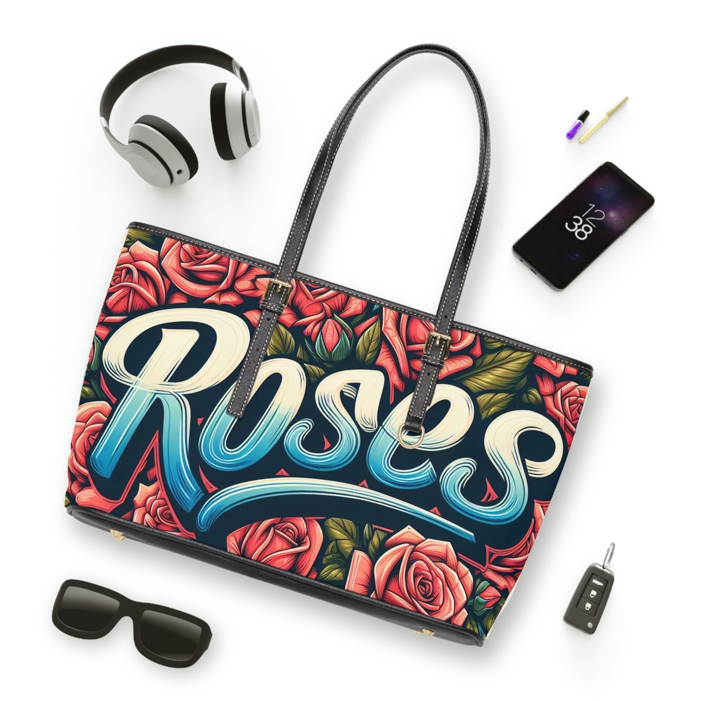 Roses Graffiti #16 Leather Shoulder Bag