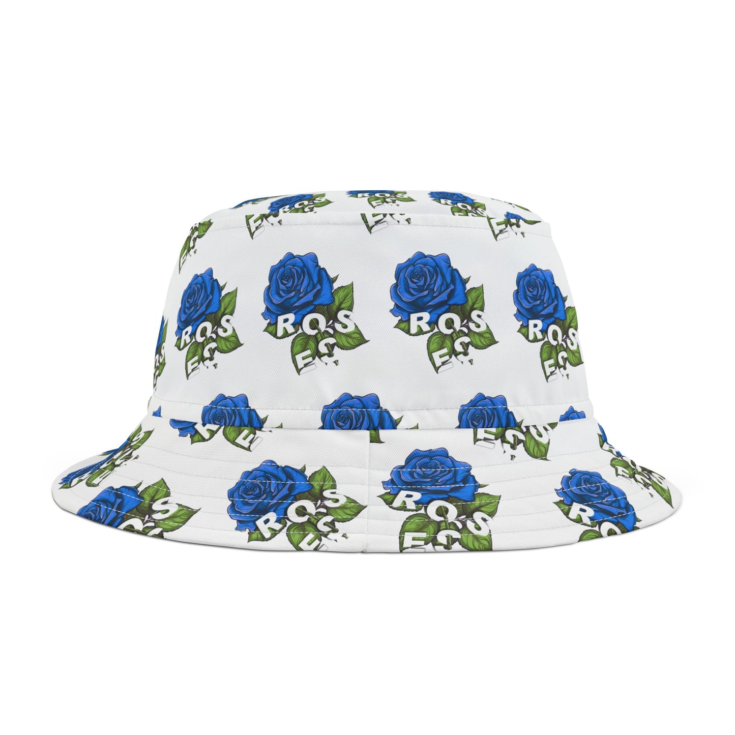 White Blue Roses All Over Print Bucket Hat