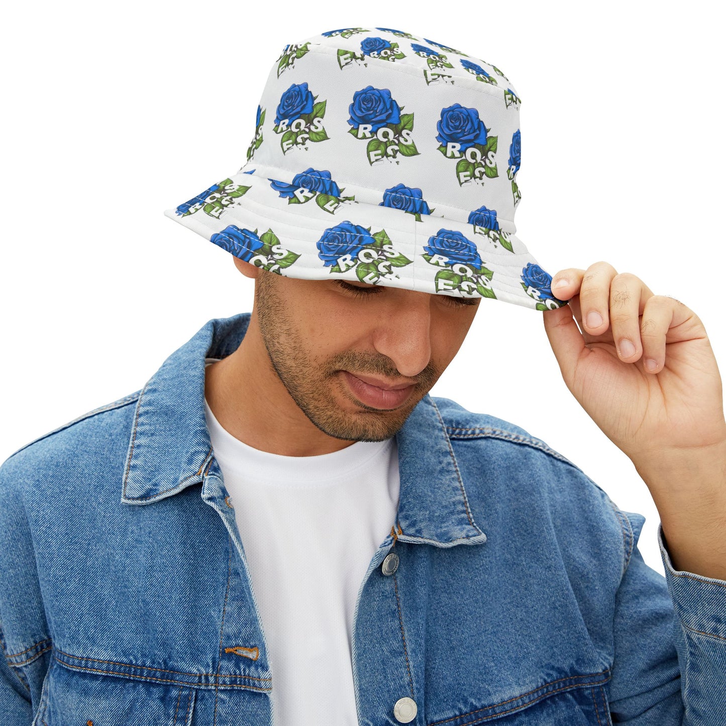 White Blue Roses All Over Print Bucket Hat