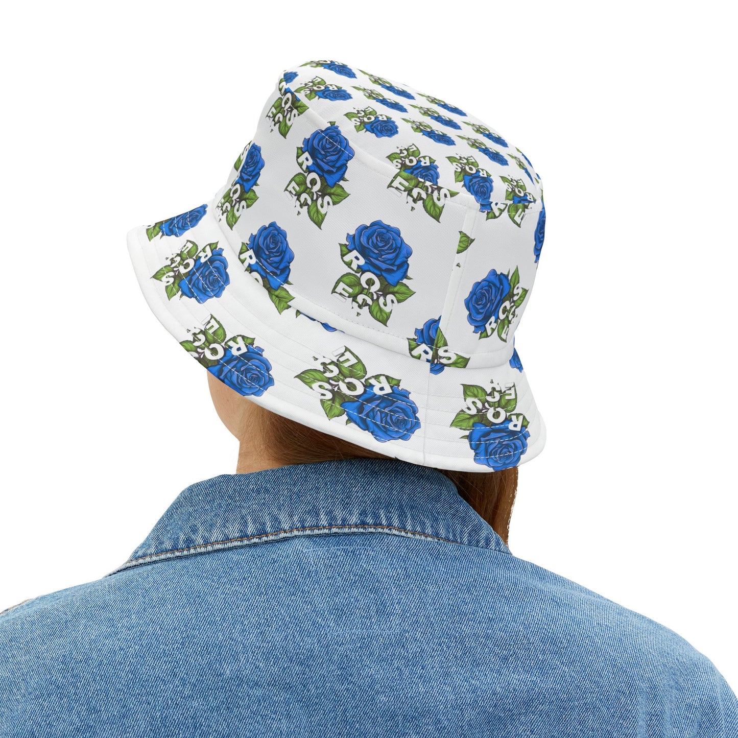 White Blue Roses All Over Print Bucket Hat
