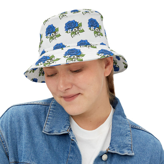White Blue Roses All Over Print Bucket Hat