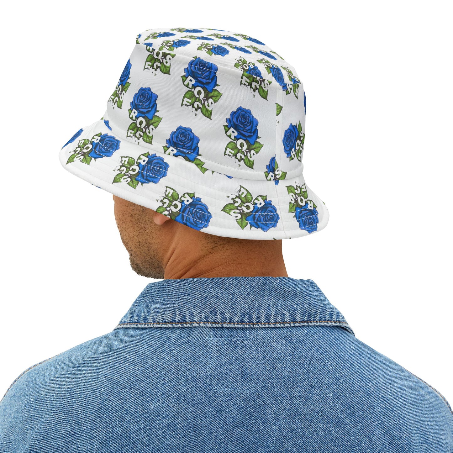 White Blue Roses All Over Print Bucket Hat
