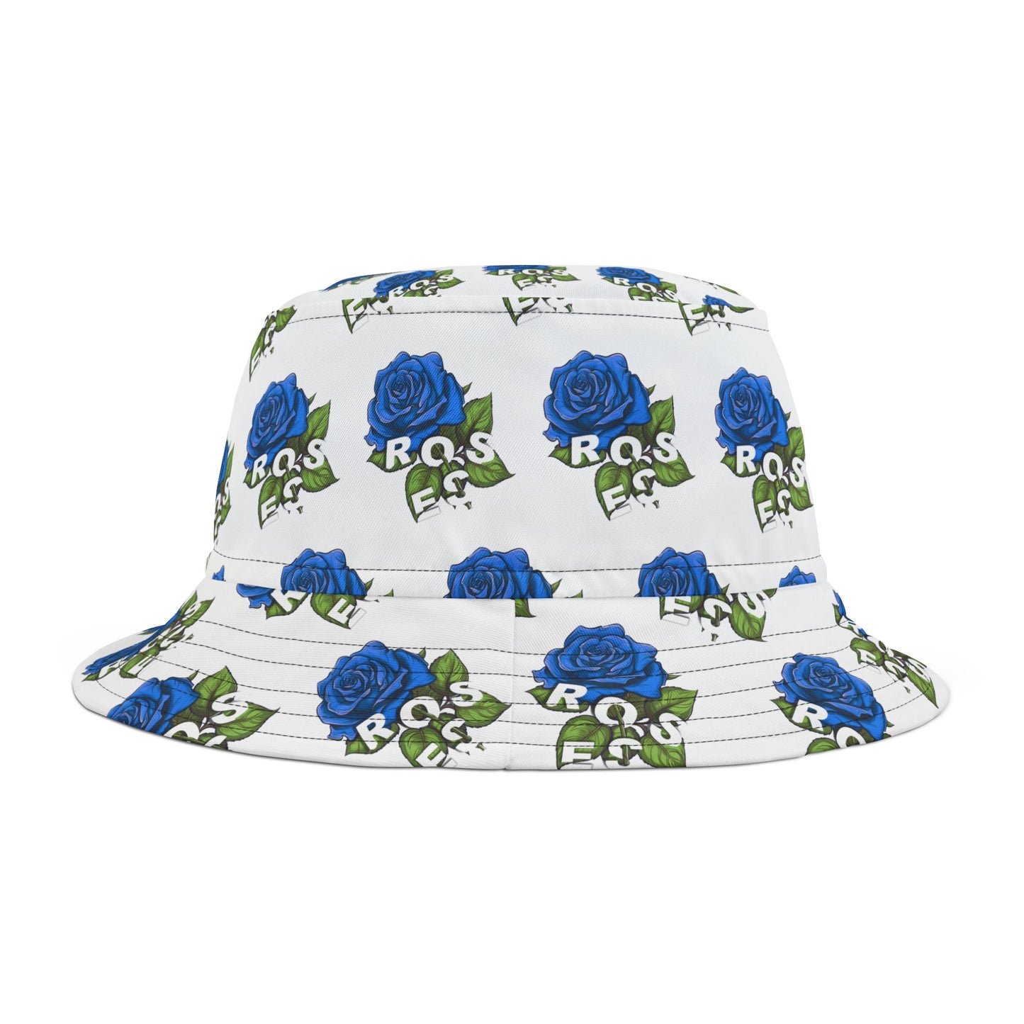 White Blue Roses All Over Print Bucket Hat