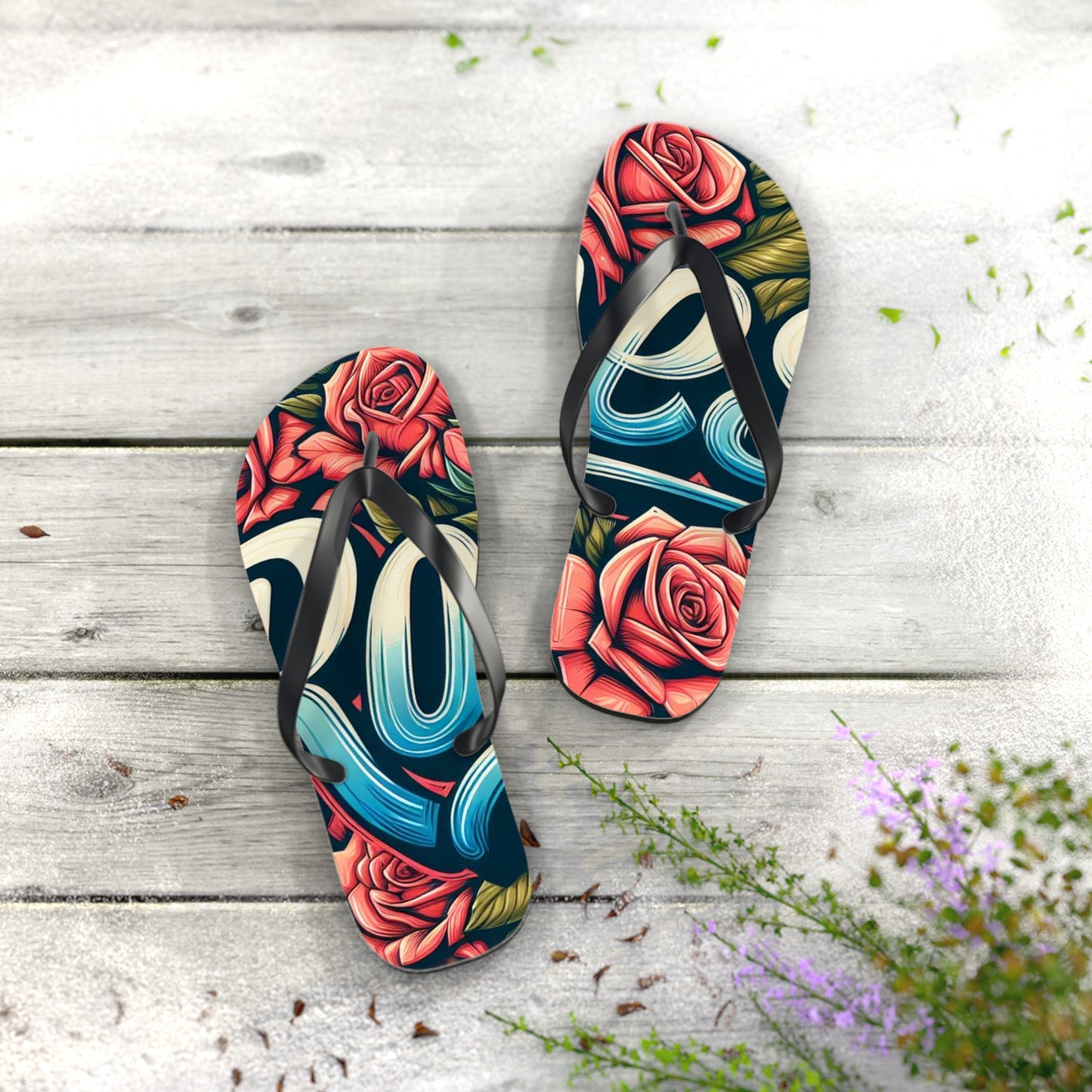 Roses Graffiti #16 Flip Flops