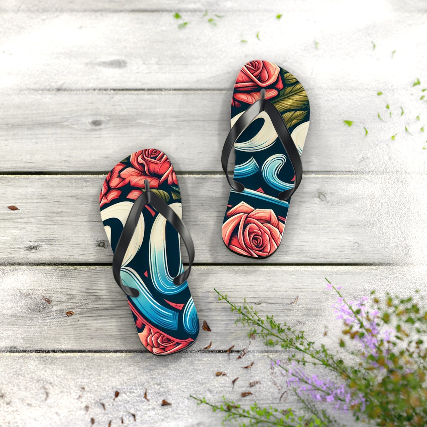 Roses Graffiti #16 Flip Flops