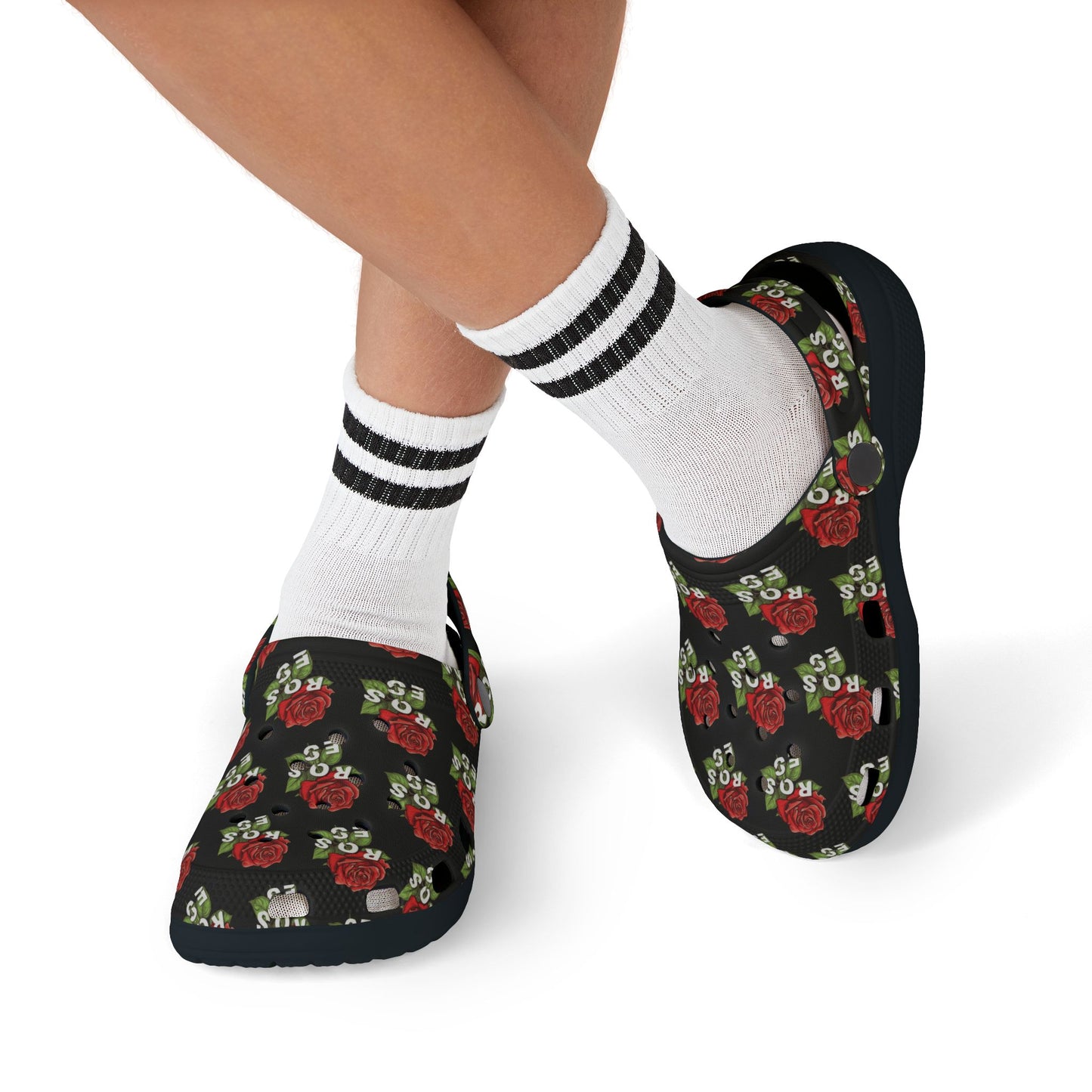 Black Red Roses Kid's  Clogs