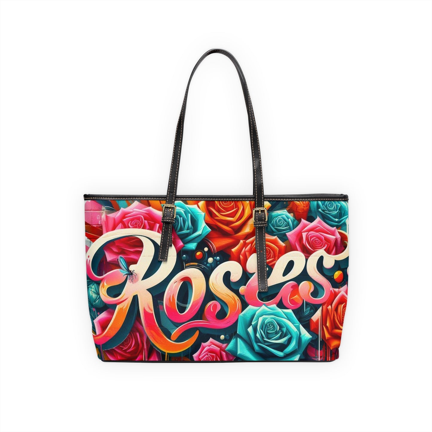 Roses Graffiti #3 Leather Shoulder Bag